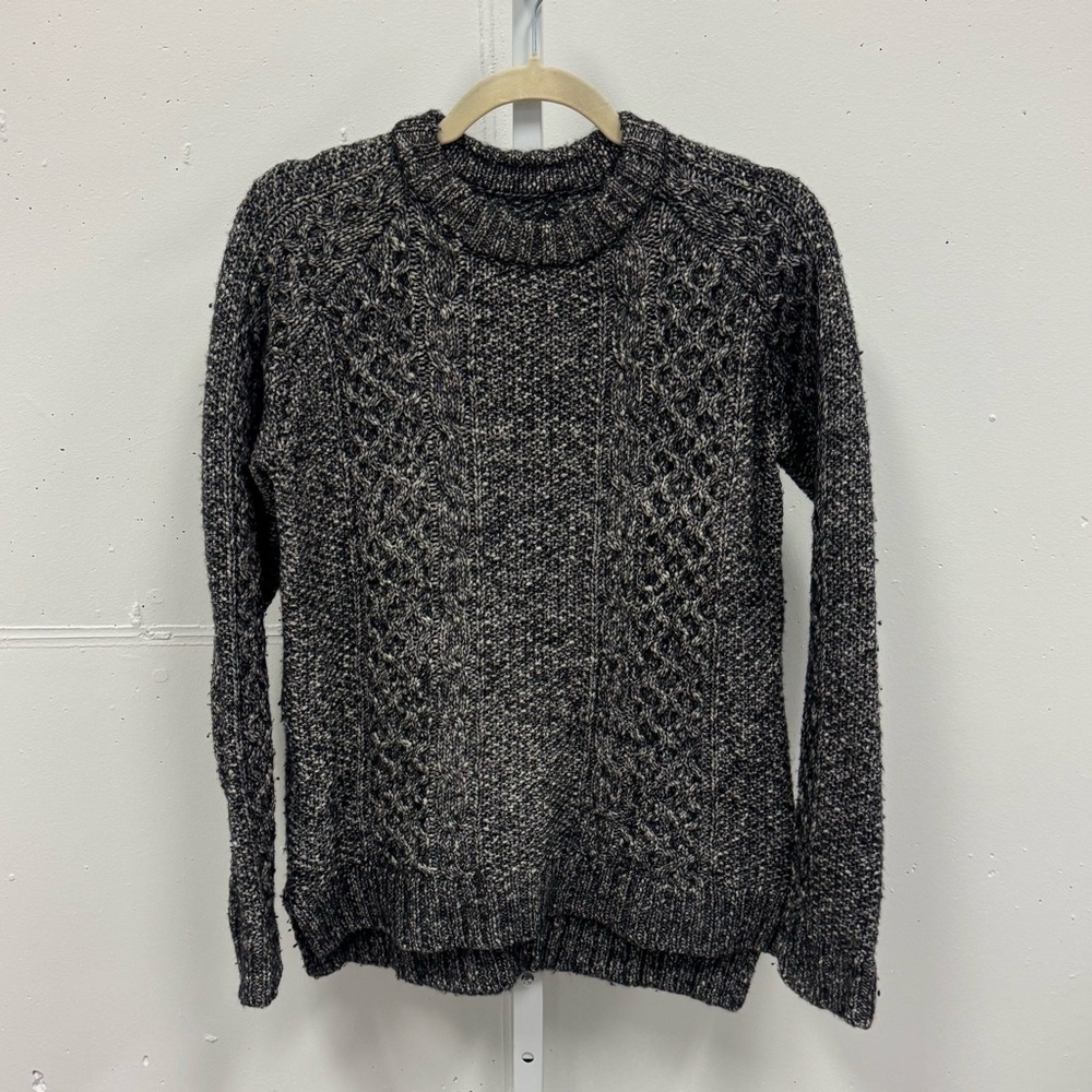Theory Women's Cotton Wool Blend Cable‎ Knit Crewneck Chunky Sweater Charcoal Sm